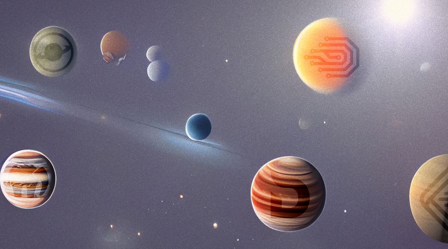 AI-generated planetscape with faint Lando, Mamp, Docksal, DDEV, and Local logos